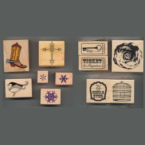 11 Craft Rubber Stamps, Wood Mounted - Inkadinkado, Michaels, Recollections